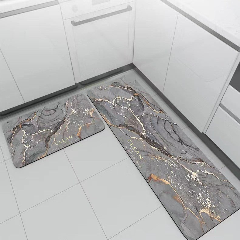 Marble-patterned kitchen floor mat