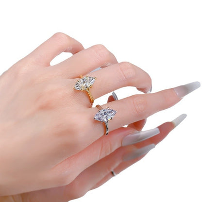 Marquise Diamond Geometric Silver Ring