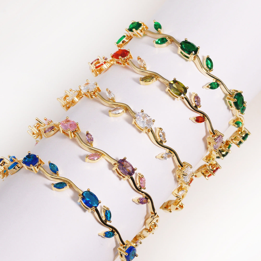 Marquise Zircon Gold Plated Leaf Design Bracelet
