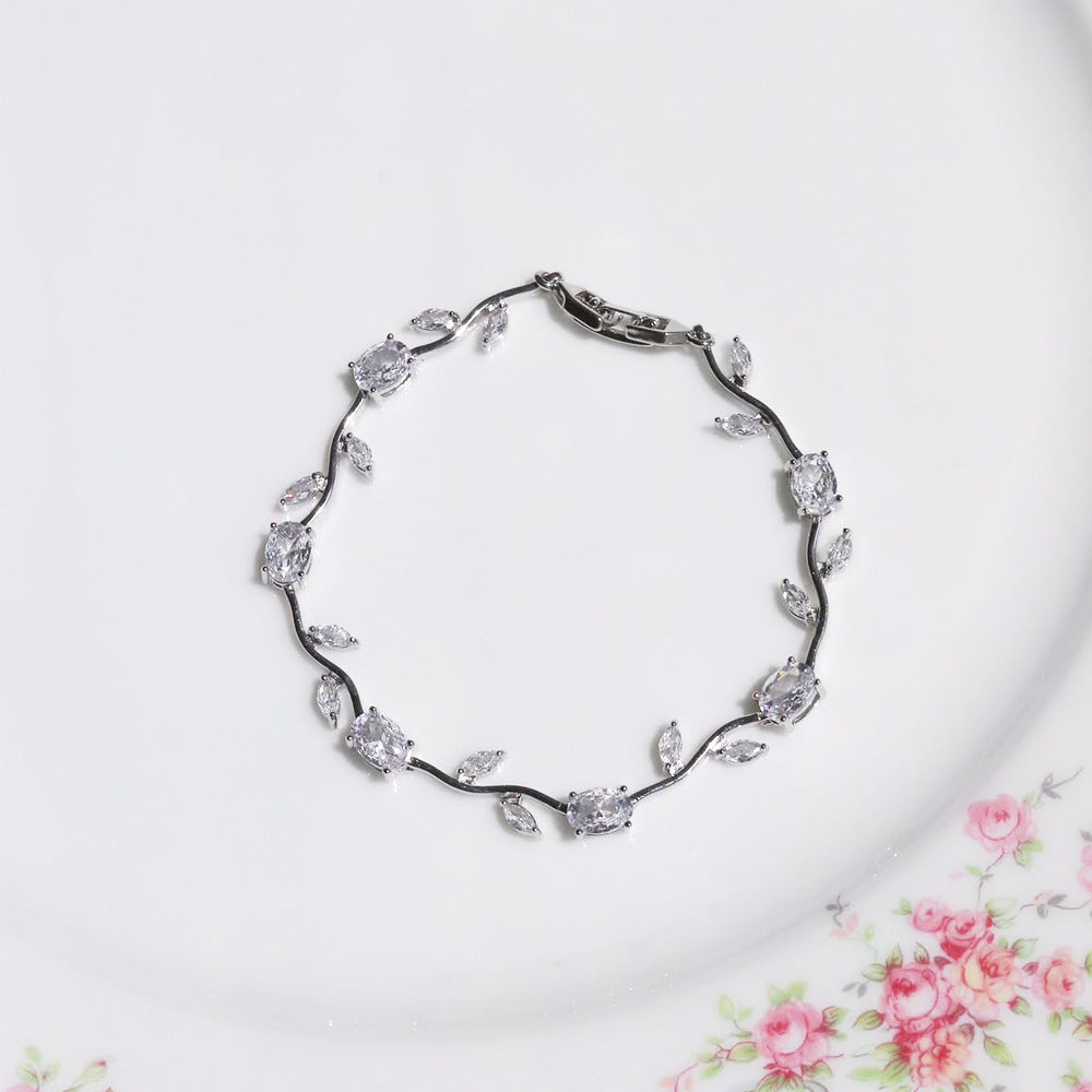 Marquise Zircon Gold Plated Leaf Design Bracelet