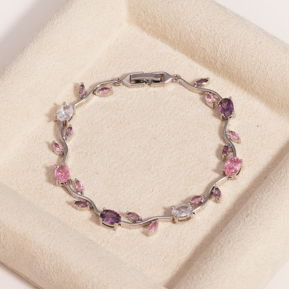 Marquise Zircon Gold Plated Leaf Design Bracelet