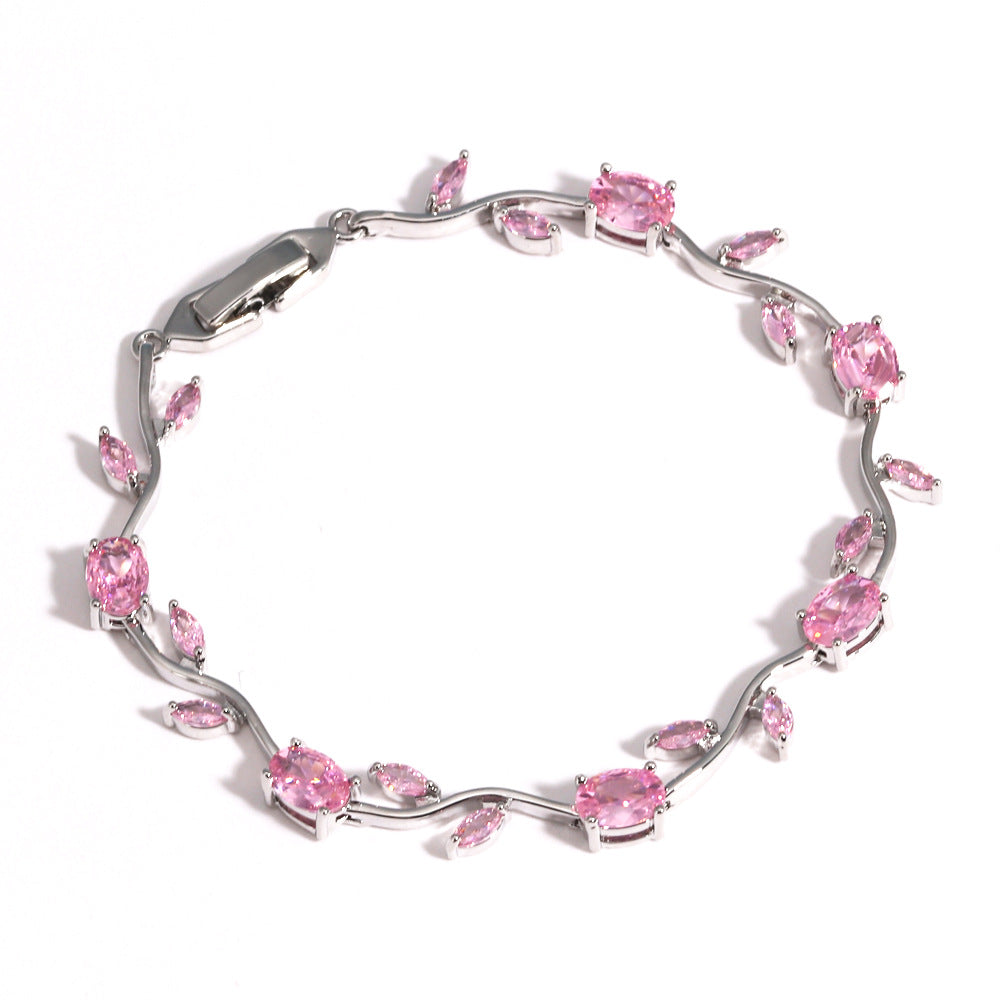 Marquise Zircon Gold Plated Leaf Design Bracelet