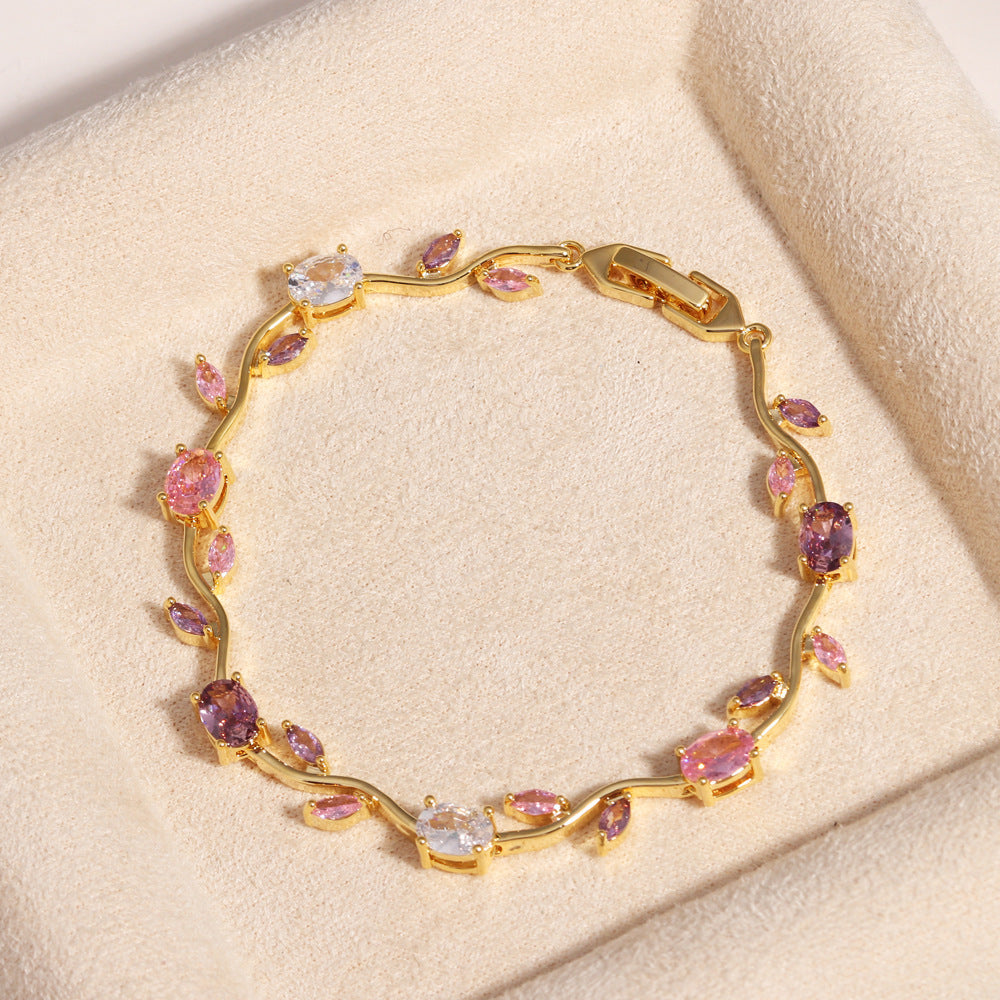 Marquise Zircon Gold Plated Leaf Design Bracelet