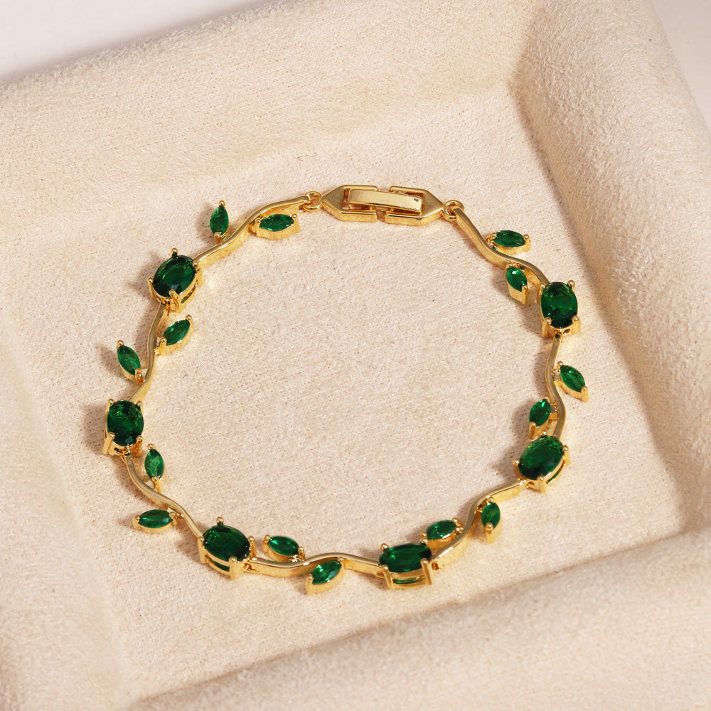 Marquise Zircon Gold Plated Leaf Design Bracelet