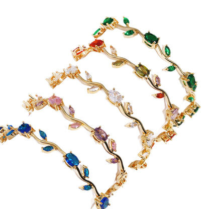 Marquise Zircon Gold Plated Leaf Design Bracelet