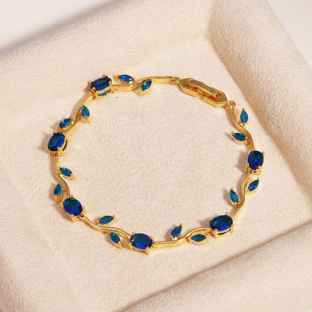 Marquise Zircon Gold Plated Leaf Design Bracelet