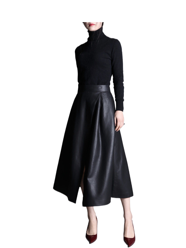 Matte Lamb Leather Skirt with Front Slit
