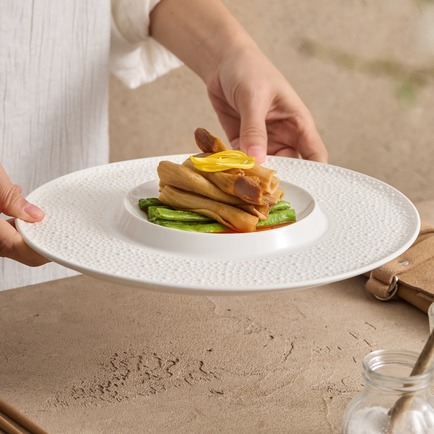 Matte Sesame Dot Ceramic Oval Dinner Plate