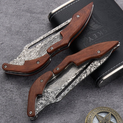 Mechanical Style Folding Damascus Steel Knife