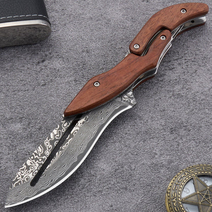 Mechanical Style Folding Damascus Steel Knife