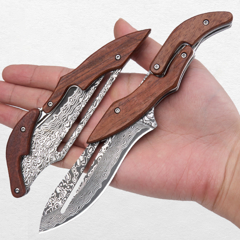 Mechanical Style Folding Damascus Steel Knife