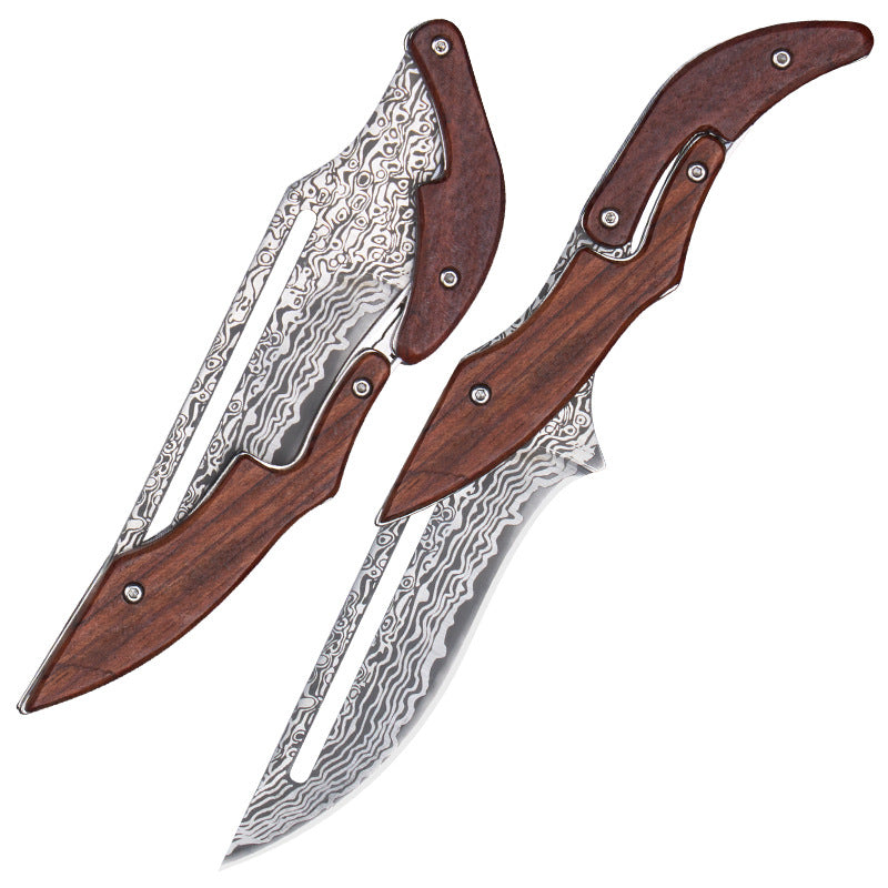 Mechanical Style Folding Damascus Steel Knife