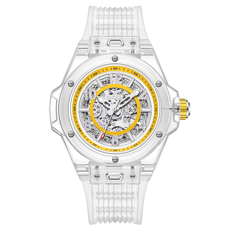 Mechanical Watch with Transparent Case and Silicone Strap