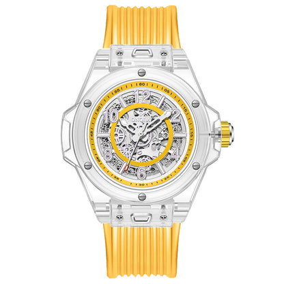 Mechanical Watch with Transparent Case and Silicone Strap