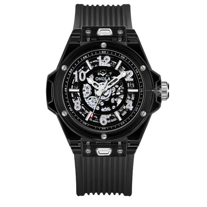 Mechanical Watch with Transparent Case and Silicone Strap