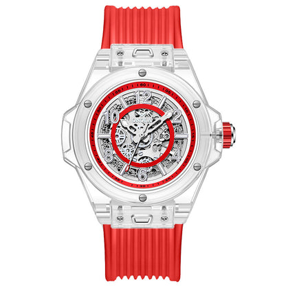 Mechanical Watch with Transparent Case and Silicone Strap