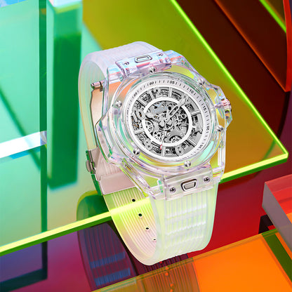 Mechanical Watch with Transparent Case and Silicone Strap