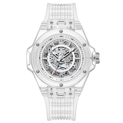 Mechanical Watch with Transparent Case and Silicone Strap