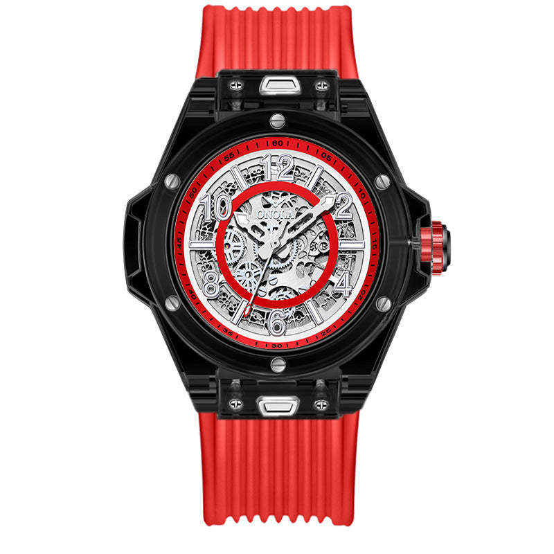 Mechanical Watch with Transparent Case and Silicone Strap