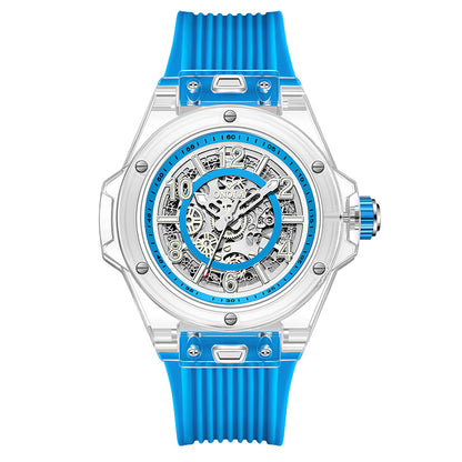 Mechanical Watch with Transparent Case and Silicone Strap