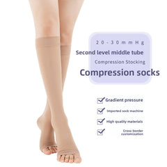Mid-Calf Open-Toe Beige