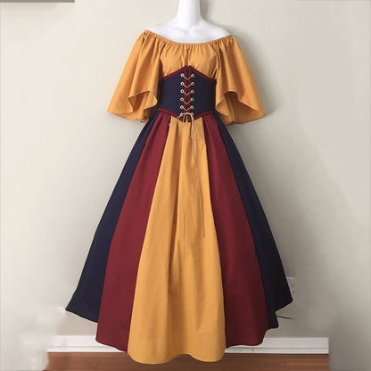 Medieval Color Block Flutter Sleeve Dress