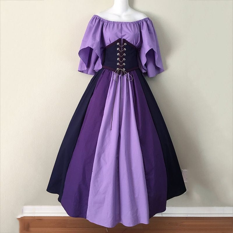 Medieval Color Block Flutter Sleeve Dress