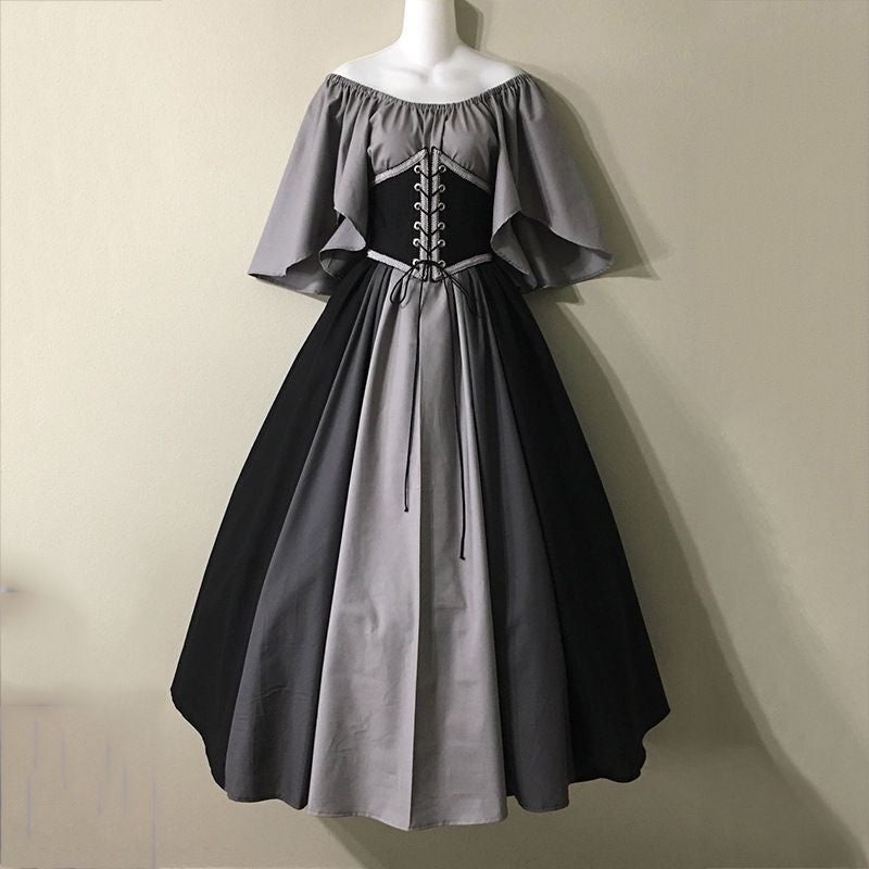 Medieval Color Block Flutter Sleeve Dress
