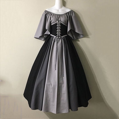 Medieval Color Block Flutter Sleeve Dress