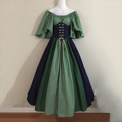 Medieval Color Block Flutter Sleeve Dress