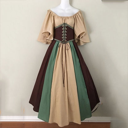Medieval Color Block Flutter Sleeve Dress