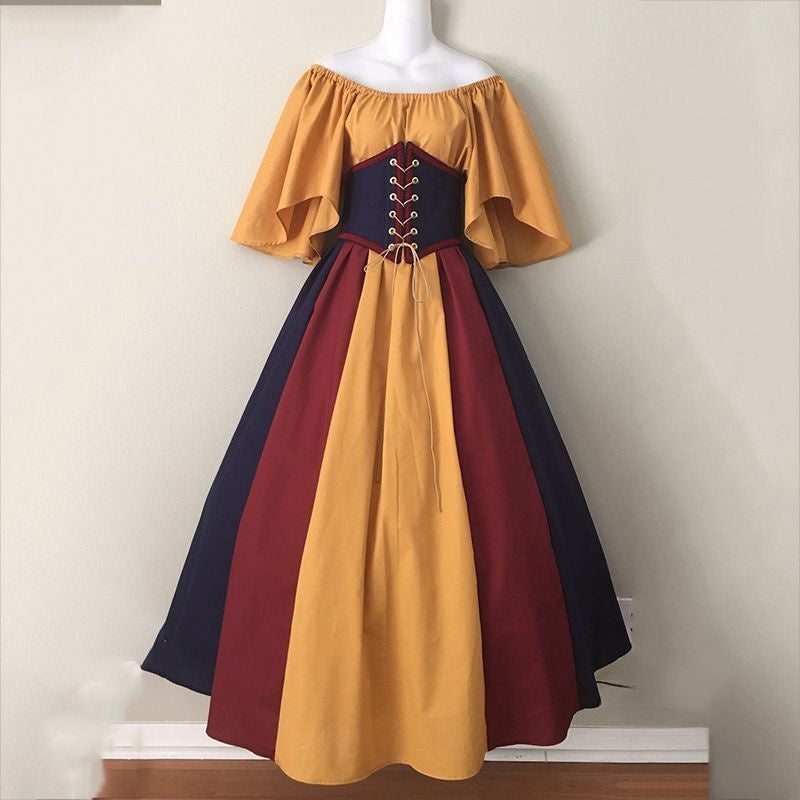 Medieval Color Block Flutter Sleeve Dress