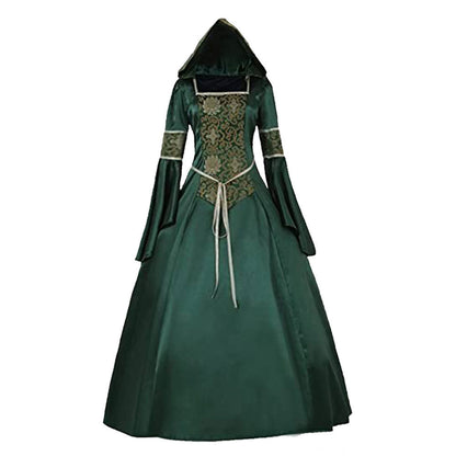 Medieval Gothic Hooded Dress with Flared Sleeves