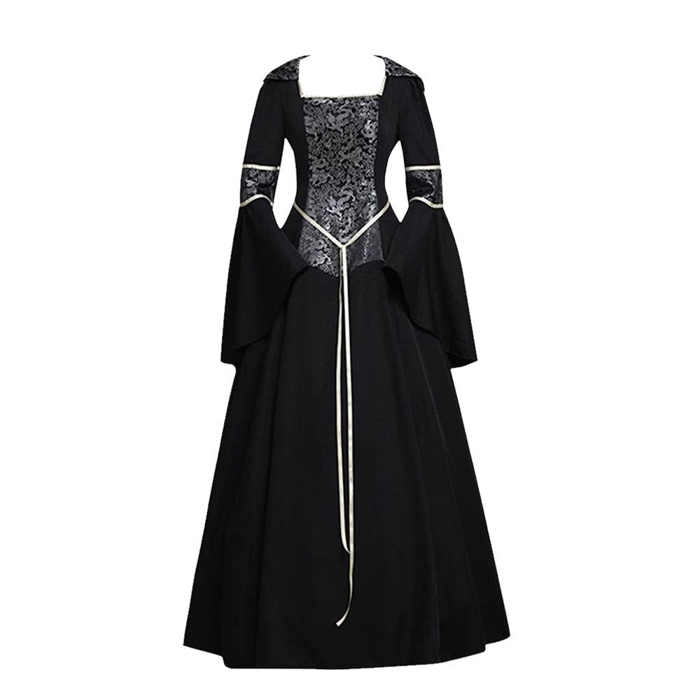 Medieval Gothic Hooded Dress with Flared Sleeves