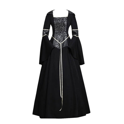 Medieval Gothic Hooded Dress with Flared Sleeves