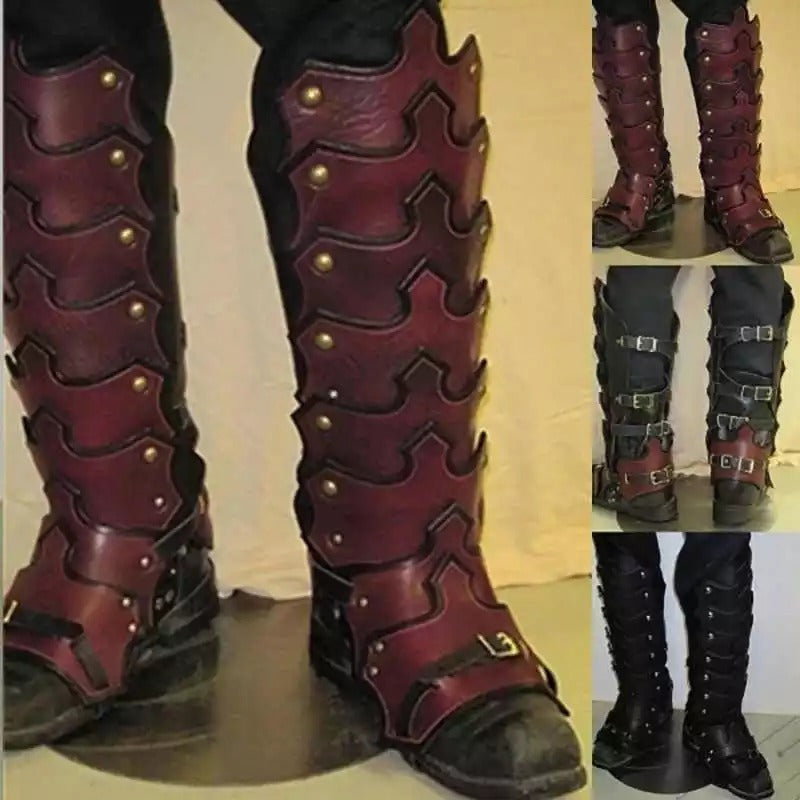 Medieval PU Leather Knee Pads for Cosplay Performance