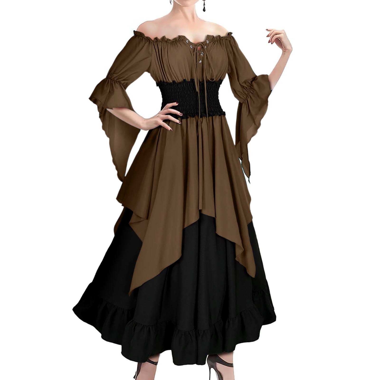 Medieval Retro Patchwork Dress with Flutter Sleeves