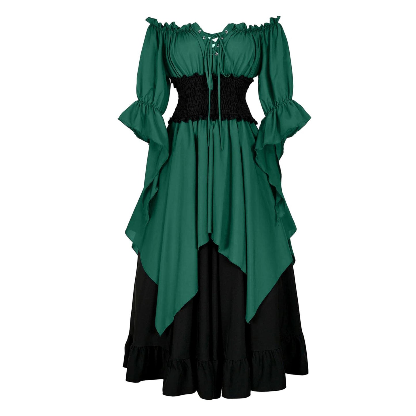 Medieval Retro Patchwork Dress with Flutter Sleeves