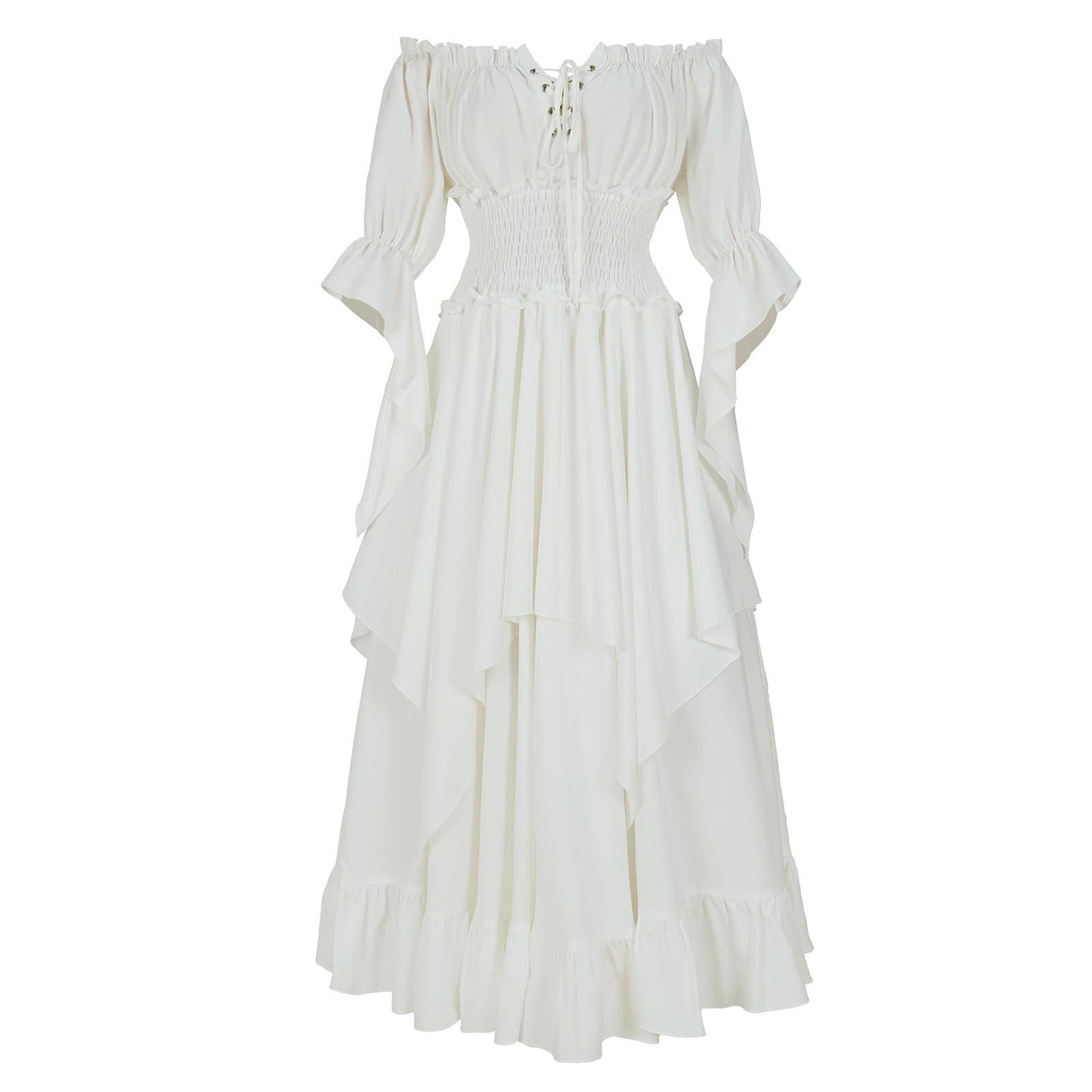 Medieval Retro Patchwork Dress with Flutter Sleeves