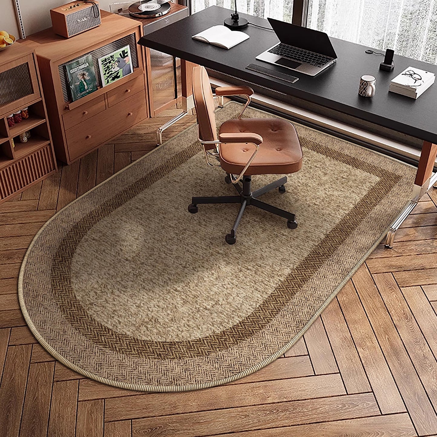 Medieval-Style Arched Crystal Velvet Carpet for Home Study, Computer Chair Cooling Mat, No-Wash, Easy to Care For, Protects the Floor