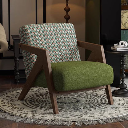 Medieval Style Solid Wood Armchair with Upholstered Seat
