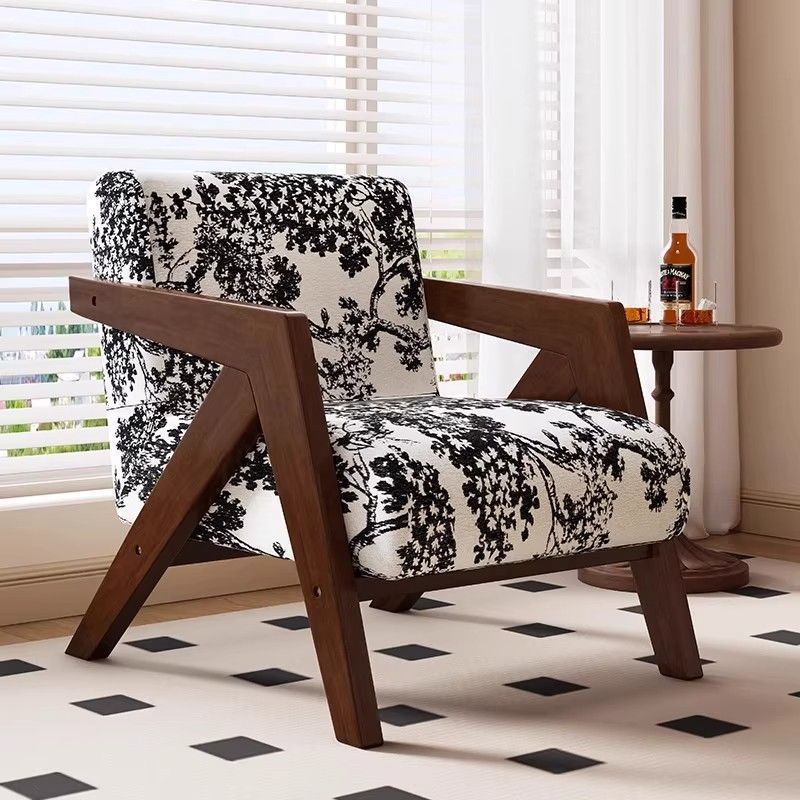 Medieval Style Solid Wood Armchair with Upholstered Seat