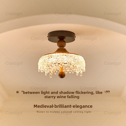Medieval Style Walnut Color Water Drop Ceiling Light