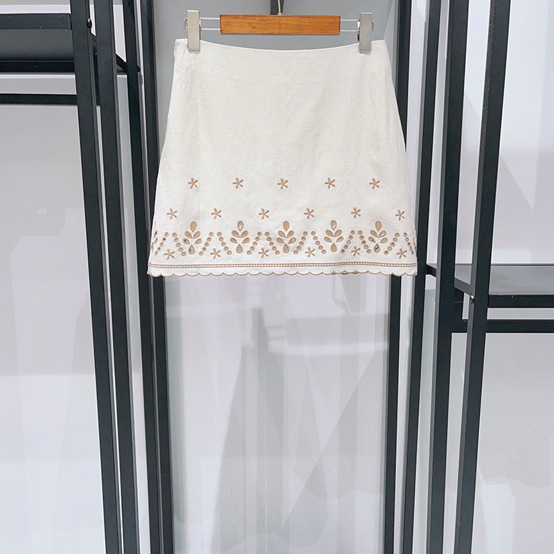 Mediterranean Fern Embroider Sleeveless Top Short Skirt