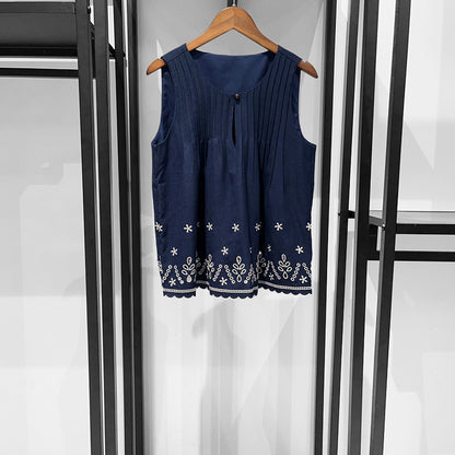 Mediterranean Fern Embroider Sleeveless Top Short Skirt