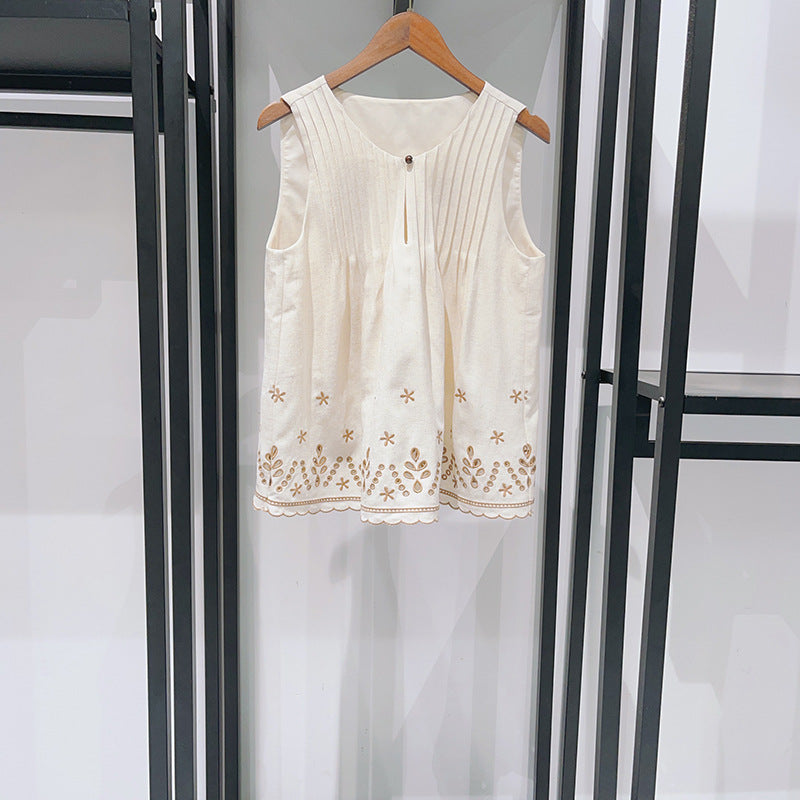 Mediterranean Fern Embroider Sleeveless Top Short Skirt