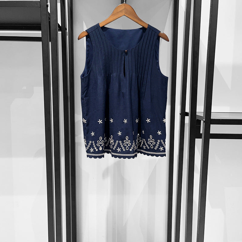 Mediterranean Fern Embroider Sleeveless Top Short Skirt