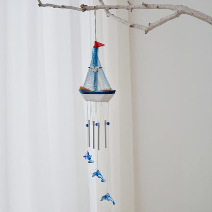 Mediterranean Style Wooden Sailboat Wind Chime