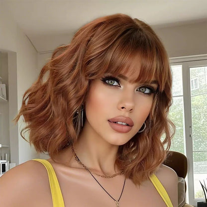Medium Length Curly Synthetic Wig with Bangs