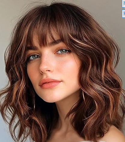 Medium Length Curly Synthetic Wig with Bangs